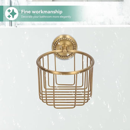 Brass Toilet Paper Holder, Wall Mounted Toilet Paper Holder Vintage Bathroom Roll Basket Antique Tissue Storage Basket for Bathroom