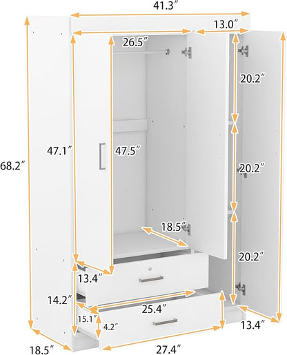 3 Door Wardrobe Cabinet Closet with Storage Drawers, Shelves and Hanging Rail for Clothes, Bedroom Organizer