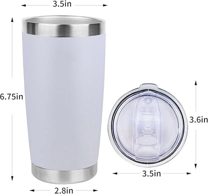 20oz Stainless Steel Tumbler with Lid, Travel Mug - Double Wall Vacuum Powder Coated Cup - White, 1 Pack