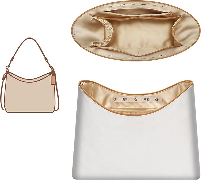 GIVLEFLY Purse Organizer Insert Fit for Laurel Small Size Tote Bag Organizer Insert with Cup Holder, Light Weight Purse Liner with Built-In Zipper Pocket (Beige Lining,Medium)