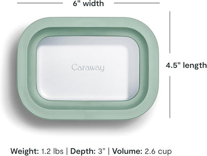 Caraway 2pc Glass Food Storage Set - 2.6 Cup Food Containers (2) - Non-Toxic Ceramic-Coated Glass - Air Release Technology - Compact & Stackable Design - Mist