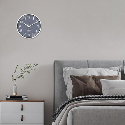 XNM Minimalist Wall Clocks Battery Operated Grey Analog Wall Clock for Bedroom 10 Inch Round Small Wall Clock Silent Non Ticking