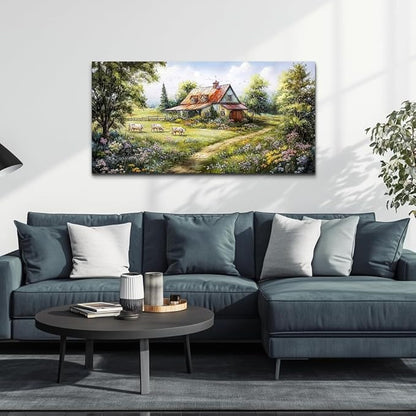 QIYILEXWART Canvas Wall Art For Living Room Wall Decor For Bedroom Office Wall Decorations Modern Grassland Paintings The Hut Pictures Artwork Room Aesthetic Home Decor Ready To Hang