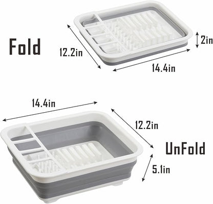 Collapsible Dish Drying Rack, Foldable Dinnerware Drainer Organizer for Storage Kitchen Counter RV Accessories Portable Rack Holders for Dishes Plates and Cups Camping Travelling Space Saver Essential