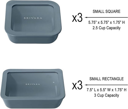 BRIVARA HOME Ceramic Coated Glass Food Storage Container | No PTFE, PFOA, PFAS, and BPA | Reusable Non Toxic Meal Prep Container with Glass Lid | Easy To Store | 6 Piece Food Prep [Dusk]