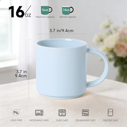 Coffee Mugs Set of 4, Stoneware Coffee Cups with Comfortable Handle, 16oz Ceramic Mugs for Kitchen & Office, Dishwasher & Microwave Safe - Blue