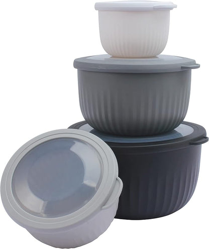 COOK WITH COLOR Prep Bowls with Lids- Wide and Deep Nesting Plastic Small Mixing Bowl Set with Lids, 8 Piece Set - Deep Bowls, Black/White