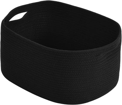 Cotton Rope Storage Basket, 15x10x9 Inches, Woven Basket for Shelves, Clothes, Towels, Books, and Laundry, Black (1 Pack)
