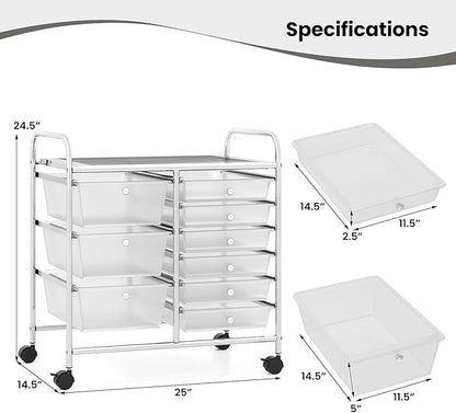 Giantex 9 Drawers Rolling Cart, Classroom Organizers, Storage Cart with Wheels, for Teacher Office Home School Supplies Tool Craft Art Paper, Clear
