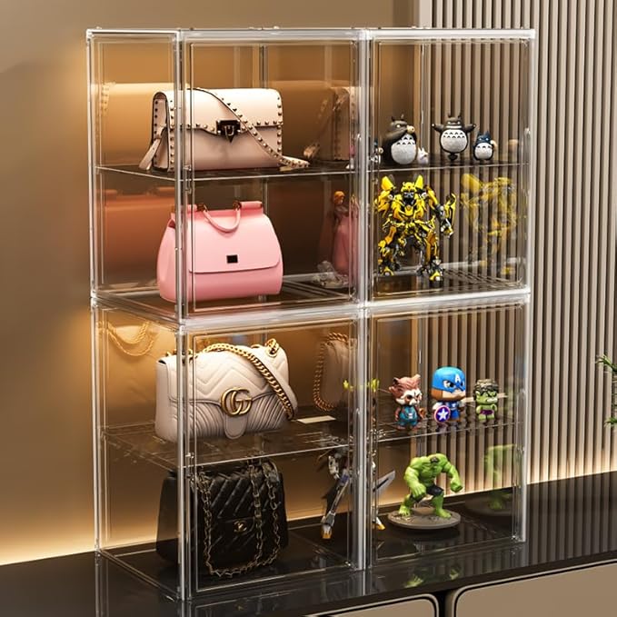 3Pack Extra Large 17.7"X13"X13" Clear Acrylic Organizer Box Display Case, Plastic Holder with Magnetic Door for Figures, Books, Handbags, Purses, Boots