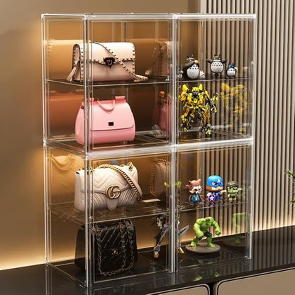 2Pack Extra Large 17.7"X13"X13" Clear Acrylic Organizer Box Display Case, Plastic Holder with Magnetic Door for Figures, Books, Handbags, Purses, Boots