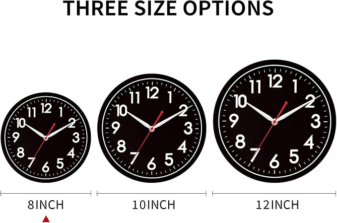 AKCISOT Wall Clock 8 Inch Silent Non-Ticking Modern Clocks Battery Operated - Analog Small Classic for Office, Home, Bathroom, Kitchen, Bedroom, School(Black)