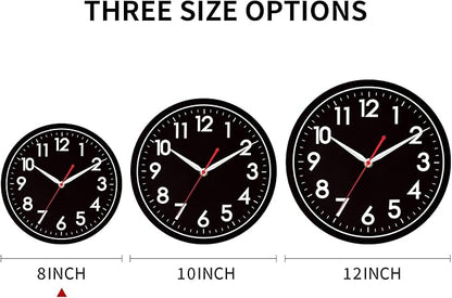 AKCISOT Wall Clock 8 Inch Silent Non-Ticking Modern Clocks Battery Operated - Analog Small Classic for Office, Home, Bathroom, Kitchen, Bedroom, School(Black)