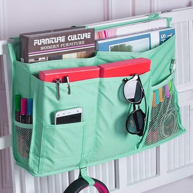 Sugaroom Bedside Storage Caddy, Bunk Bed Organizer Bed Storage Pocket Bedside Organizer Hanging Bed Storage Caddy for College Dorm Room, Hospital Bed Rails, Baby Bed, Camp (Green)