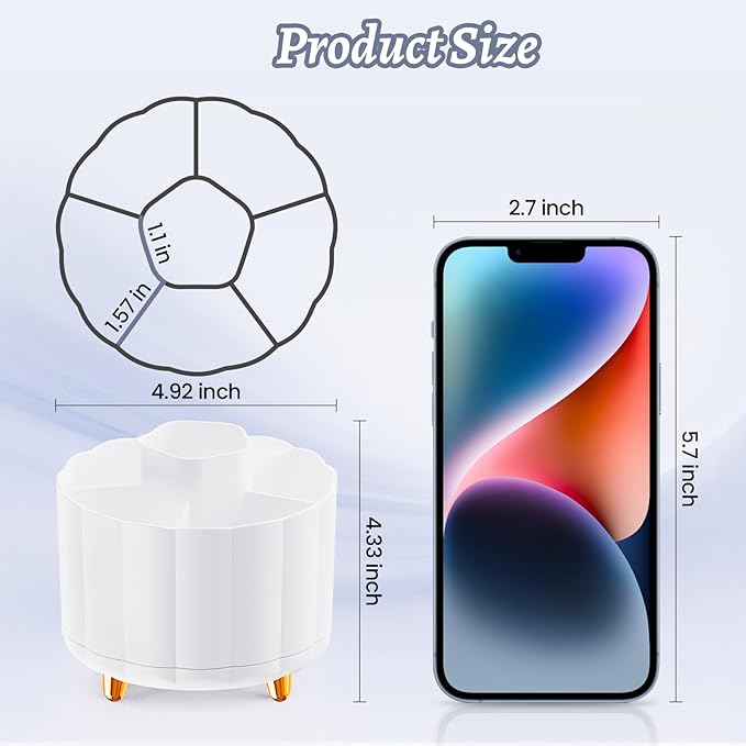 Pencil Holder for Desk 360 Rotating, Pen Holder for Desk or Classroom, Pencil Cup & Pen Organizer, Rotating Caddy, Makeup Brush Holders with 6 Slots, White