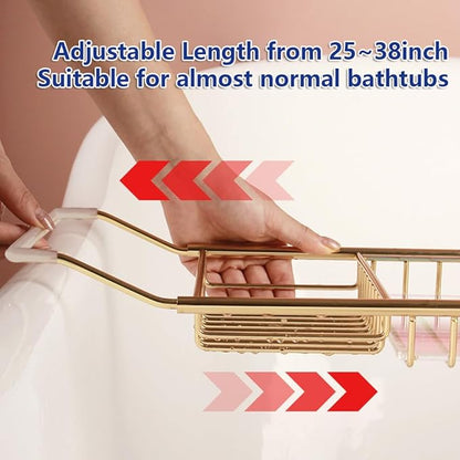 BESTHLS Bathtub Tray Caddy for Luxury Bath Expandable Extra Wide Bath Tub Tray with Wine Glass Holder & Soap Accessaries Holder & Laptop Reading and Organizer Ideal for Home Spa Lover (Copper)