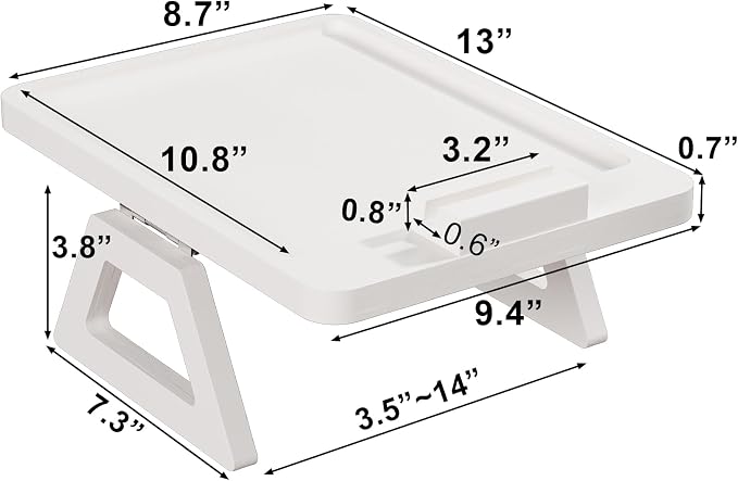 Couch Arm Tray with 360°Phone,Bamboo Folding Sofa Tray,Sofa Armrest Trays Clip-On Couch Desk for Drinks,Snacks,Phone,Remote Control（White）