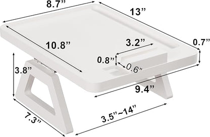 Couch Arm Tray with 360°Phone,Bamboo Folding Sofa Tray,Sofa Armrest Trays Clip-On Couch Desk for Drinks,Snacks,Phone,Remote Control（White）