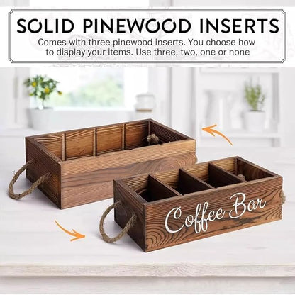 Wooden Coffee Bar Accessory Organizer, Coffee Corner Storage Rack With Removable Shelves, Farmhouse-Style K-Cup Capsule Storage Basket With Handles-Designed Specifically For Coffee Lovers