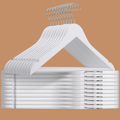 Amber Home 20 Pack Wooden Hangers with Non Slip Pant Bar - White Wood Coat Hangers for Shirts, Jackets, Dress