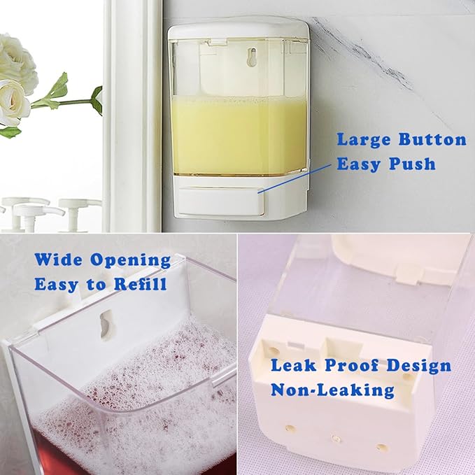 Manual Soap Dispenser Bathroom Kitchen Wall Mounted Commercial Soap Dispenser for Liquid Containers Shampoo Gel Chamber Plastic - (33.8 oz) 1000ml