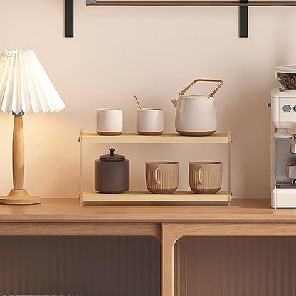 LiTY Coffee Station Organizer 2 Tier Acrylic Home Storage Mugs Hooks for Kitchen Countertops, Coffee Bars, for Placing Mugs, Coffee Beans, Syrup, Cups, Stirrers