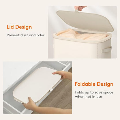 Lifewit Slim Laundry Basket with Lid, Narrow Large Laundry Hamper with Plastic Handles and Removable Bag, Tall Foldable Dirty Clothes Hampers for Laundry Room, Bedroom, Bathroom, Dorm, 65L White