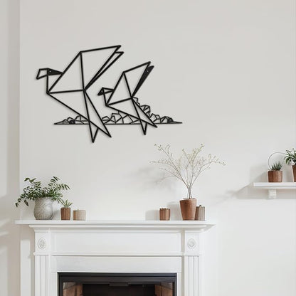 SIGNLEADER Metal Wall Art Decor Origami Birds in Flight Modern Abstract Wall Sculpture Hangings Home Decoration for Living Room, Bedroom, Bathroom, Kitchen, Outdoor - 18" Black
