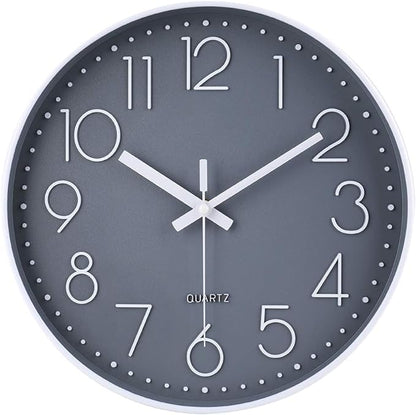 jomparis 13 1/2 Inches Gray Wall Clock Silent Battery Operated Wall Clock Modern Simple Style Decor Clock