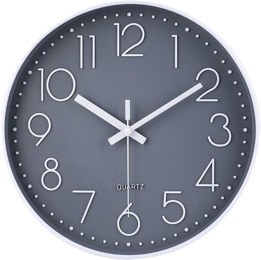 jomparis 13 1/2 Inches Gray Wall Clock Silent Battery Operated Wall Clock Modern Simple Style Decor Clock