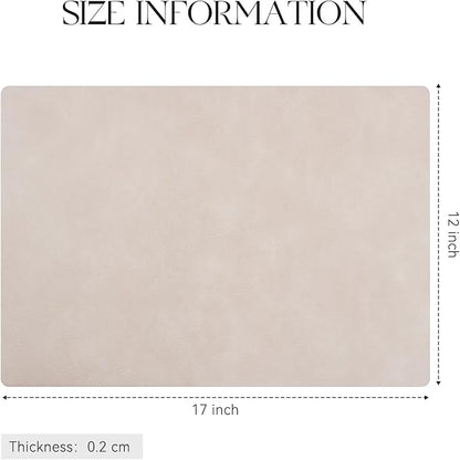 MOSAYT Vinyl Placemats Set of 6-12 X 17 Inch - Faux Leather 100% Waterproof Oil-Proof Wipeable PU Place Mats, Heat Resistant Reversible Table Mats for Kitchen, Dining, Outdoor (Beige)