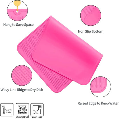 Silicone Dish Drying Mat for Multiple Usage,Easy clean,Eco-friendly,Heat-resistant Silicone Mat for Kitchen Counter or Sink,Refrigerator or Drawer Liner Rose 3XL 28 inches x 18 inches