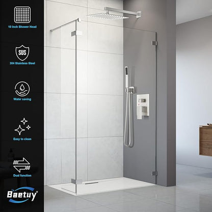 Shower Faucet Set Bathroom Square Rain Shower Head and Handle Set, Wall Mounted Shower Fixtures With Shower Valve and Trim Kit 10 inch Brushed Nickel