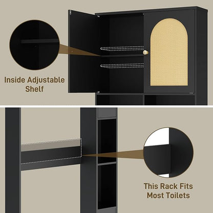 Over The Toilet Storage Cabinet, Wood Over Toilet Bathroom Organizer Cabinet with 2 Doors, Freestanding Home Space Save Toilet Rack for Restroom, Bathroom, Laundry, Black