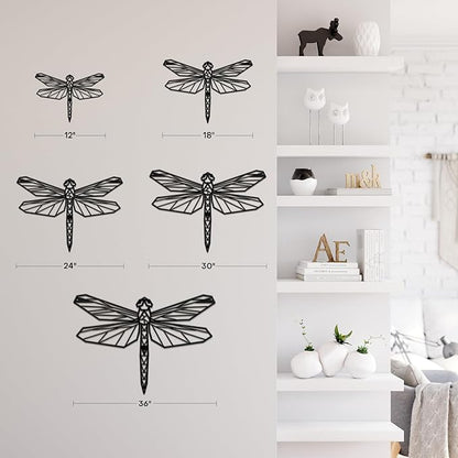 SIGNLEADER Metal Wall Art Decor Geometric Dragonfly Modern Abstract Wall Sculpture Hangings Home Decoration for Living Room, Bedroom, Bathroom, Kitchen, Outdoor - 12" Black