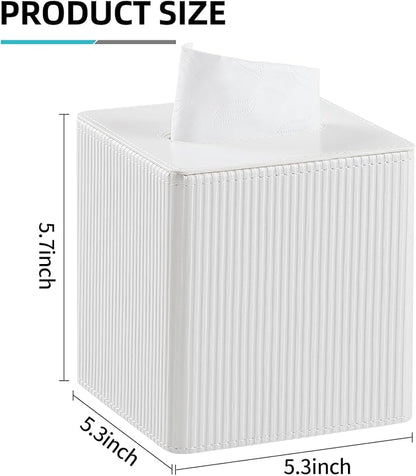 Tissue Box Cover Square with Magnetic Closure, PU Leather Tissue Box Holder for Bathroom NightStands Livingroom, Decorative Modern Square Tissue Holder (Ivory)
