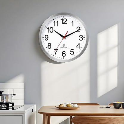 Rohioue Atomic Wall Clock Modern 12 Inch Battery Operated Analog Clock Decorative for Bedroom Kitchen Bathroom Office Home Living Room (Silver)