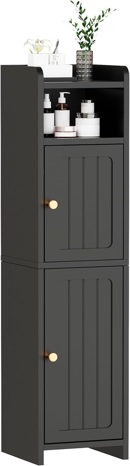 BEWISHOME Small Bathroom Cabinet, Bathroom Storage Cabinet with Adjustable Shelves & 2 Doors, Narrow Toilet Paper Cabinets, 7.9" D x 7.9" W x 31.5" H, for Small Spaces, Black YYG03B