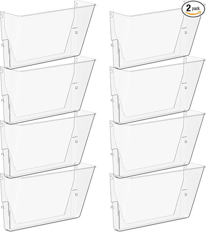 Gawerk 2 Pack Clear Single Pocket File Holder Hanging Wall Organizer, Wall Mount Mails Magazines Organizer for Office and Home (Clear, 8 Pack)