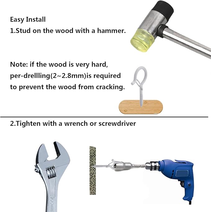Screw Hooks for Outdoor String Lights, Eye Hooks Q-Hanger Plants Christmas Rope Light Clips, Wind Chimes Decoration Hanging Safety Buckle Design, Include Wing Nut Driver (30)