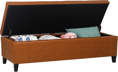 Homebeez 51" Faux Leather Storage Ottoman Bench, Tufted Rectangular Foot Rest Stool (51" Dark Orange)