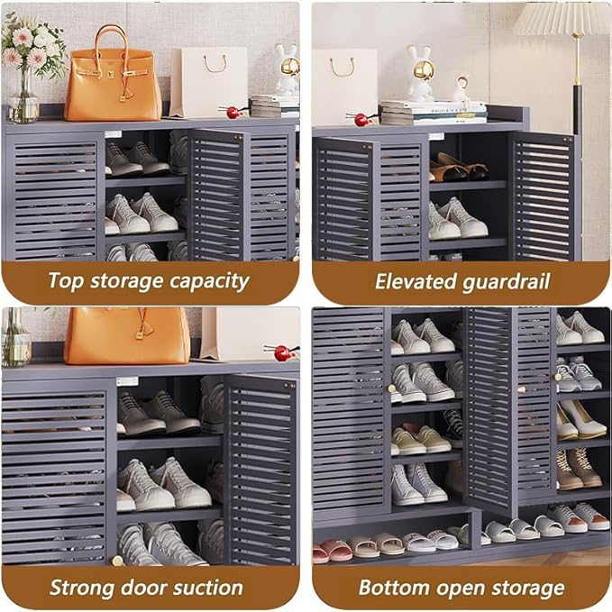 Bamboo Shoe Cabinet, 7-Tier Shoe Storage Cabinet with Doors, Freestanding Bamboo Shoe Rack Organizer with Shelves for Entryway, Hallway, Closet, Living Room