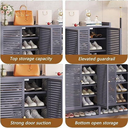 Bamboo Shoe Cabinet, 7-Tier Shoe Storage Cabinet with Doors, Freestanding Bamboo Shoe Rack Organizer with Shelves for Entryway, Hallway, Closet, Living Room
