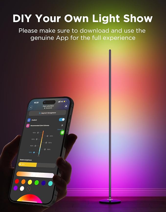 Govee RGBIC Floor Lamp Basic, LED Corner Lamp Compatible with SmartThings, Alexa, and Matter, Smart Modern Floor Lamp with Music Sync and 16 Million DIY Colors, Standing Lamp for Bedroom Living Room