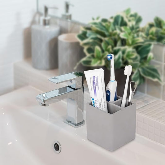 Diatomite Toothbrush Holders for Bathrooms, Electric Toothbrush and Toothpaste Holder 3 Slots Tooth Brush Organizer for Bathroom Countertop, Shower, Vanity - Dark Gray