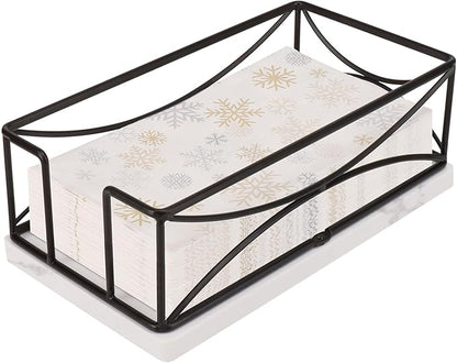 Livabber Guest Napkin Holder, Metal Bathroom Paper Hand Towel Storage Modern Napkin Tray Caddy for Countertop, Table Kitchen, Dinning Room (Black, Marble Base)