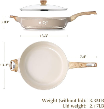 SENSARTE Ceramic Nonstick Frying Pan Skillet with Lid, 13.3 Inch Large Deep Frying Pan, 6 QT Saute Pan, Induction Pan, Healthy Non Toxic Cooking Pan with Helper Handle, PFOA PFAS PTFE Free