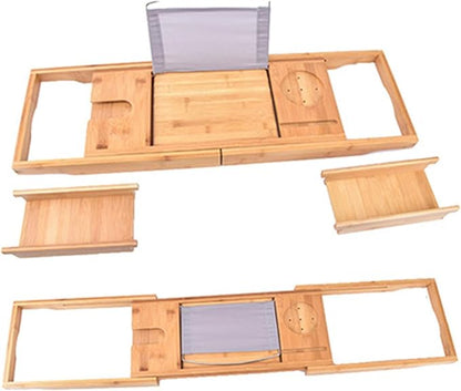 Bath Caddy Tray Bamboo Bathtub Tray Caddy Expandable with Wine Glass Holder and Book Stand