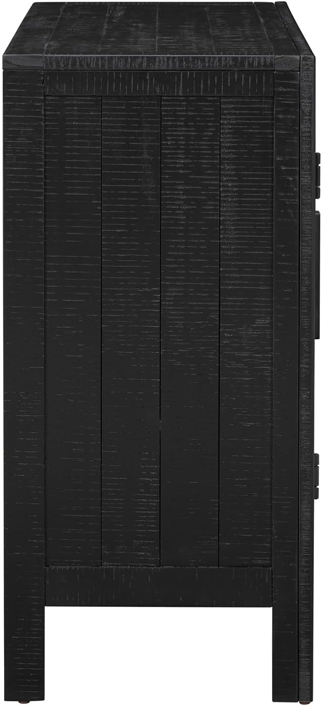HMFULE 40" Sideboard Cabinet 2-Doors Solid Wood, Retro Buffet Cabinet with Storage Adjustable Shelf, Console Table Accent for Hallway, Living Room, Dining Room, Kitchen, Entry Way (Black)