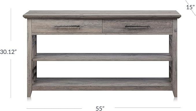 BELLEZE 3 Tier Console Table with Two Storage Shelves & Drawers, Wood Accent Sofa Table for Entryway Living Room Hallway - 55 Inch - Norrell (Gray Wash)
